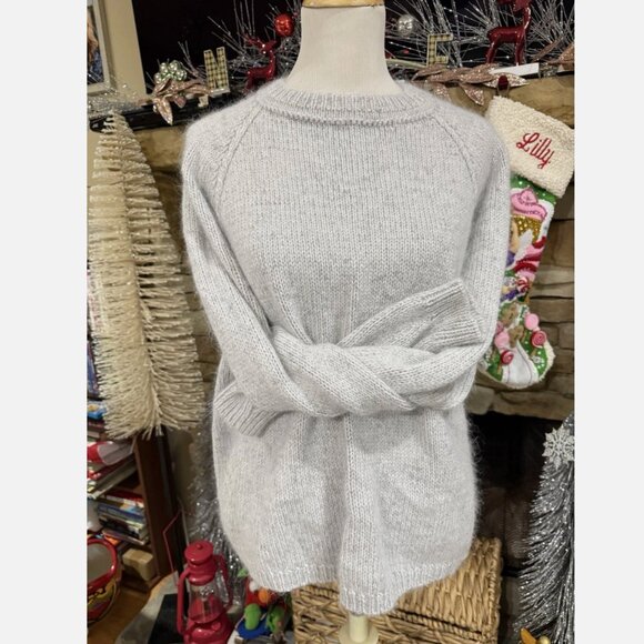 Handmade Women's Hand Knitted Gray Mink Wool Blend Sweater Pullover Size L-XL-1X - Picture 2 of 8